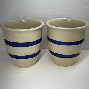 Roseville One Quart Crock Set 2 Friendship Blue Stripe Canisters